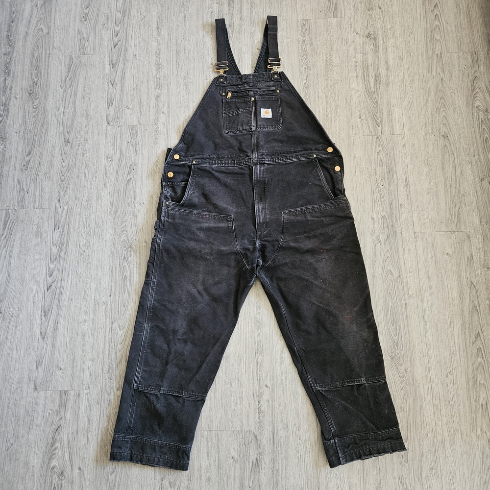 Carhartt 46w Black Bib Overalls with Brass Hardware (Hemmed)